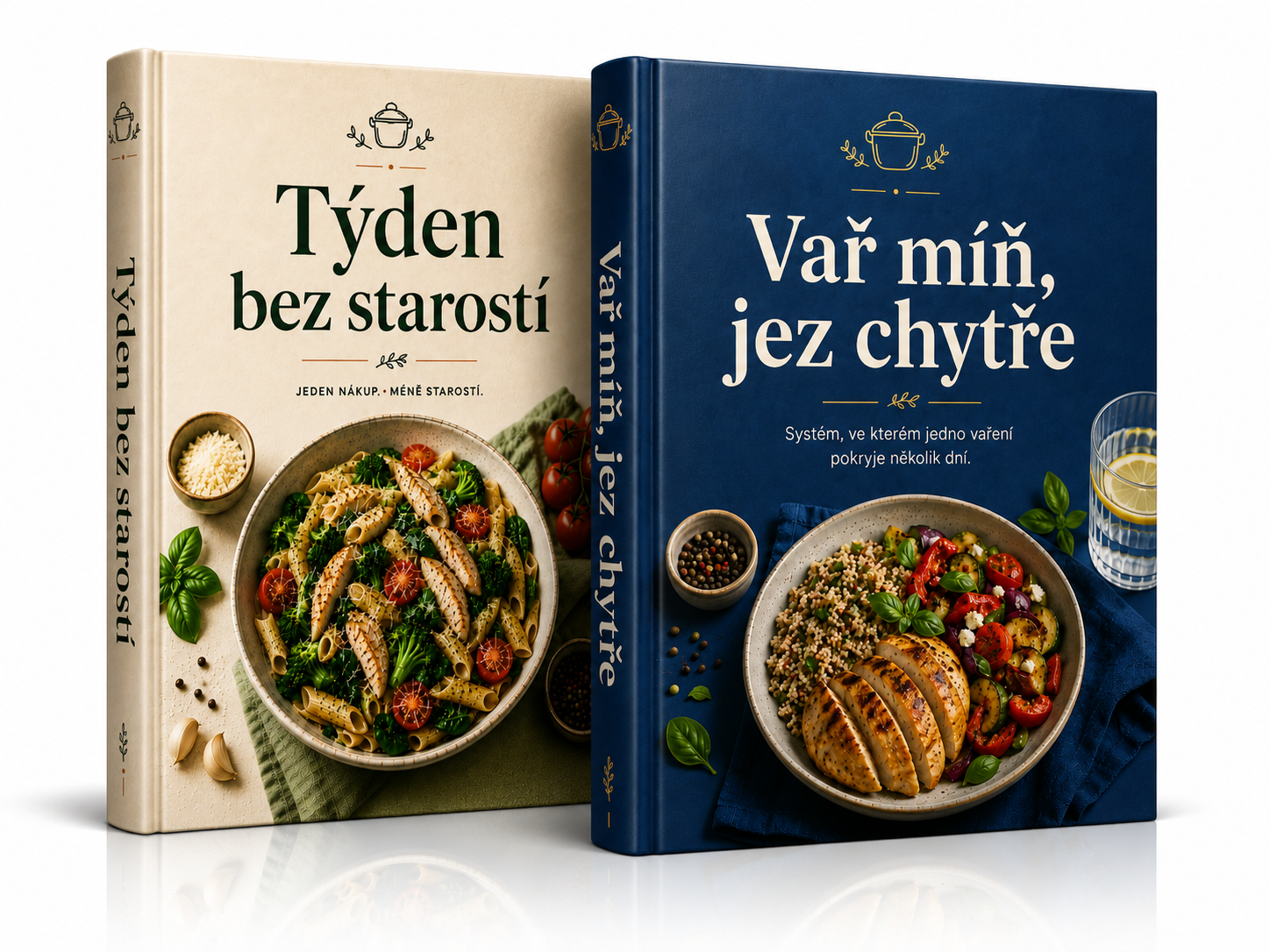Sada 2 knih — Týden bez starostí + Vař míň, jez chytře